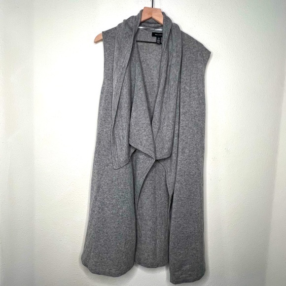 Halogen Sweaters - Halogen Cashmere Sleeveless Cardigan Shawl, Heather Grey, O/S